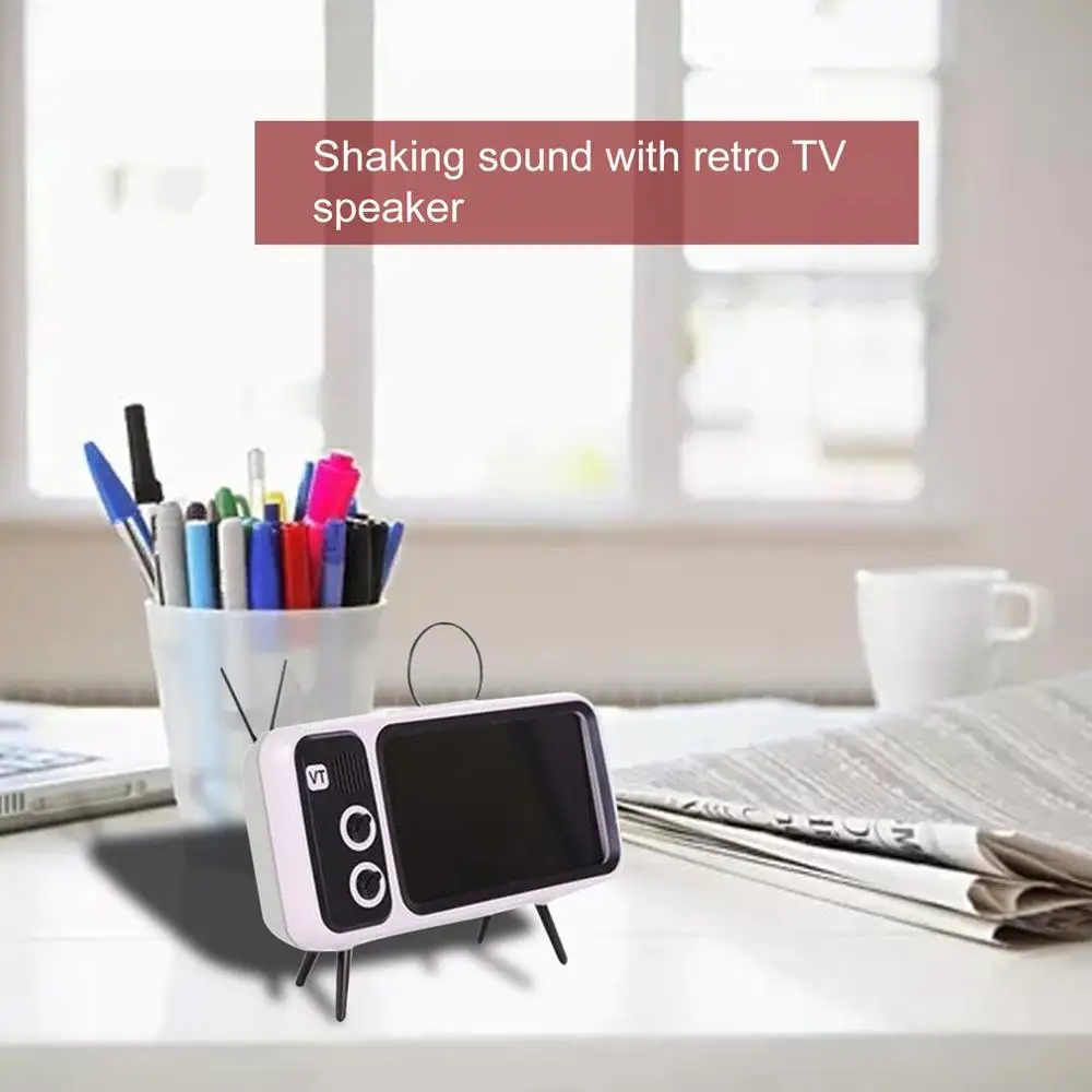 Мини Портативный ретро BT Bluetooth динамик музыка ТВ дизайн держатель мобильного телефона динамик стерео открытый звук