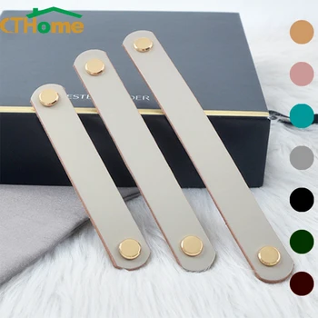 CTHOME Leather Dresser Handle Wardrobe Drawer Pulls Equipment Cabinet Kitchen Handle Black Door Knobs And Handles For Furniture