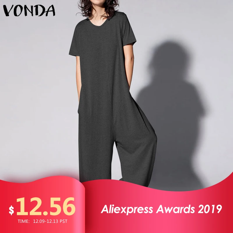 VONDA, женские комбинезоны, комбинезоны, женские комбинезоны, одноцветные, повседневные, свободные, с коротким рукавом, комбинезоны, широкие штаны размера плюс, Pantalon
