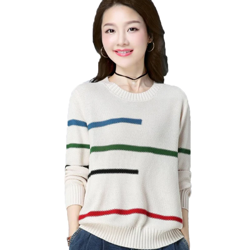 Women's Sweater Loose Autumn Winter 2019 Sweater Fashion Long Sleeve Base Coat Pullover Color Matching Leisure Knitted Women's Sweater Loose Autumn Winter 2019 Sweater Fashion Long Sleeve Base Coat Pullover Color Matching Leisure Knitted