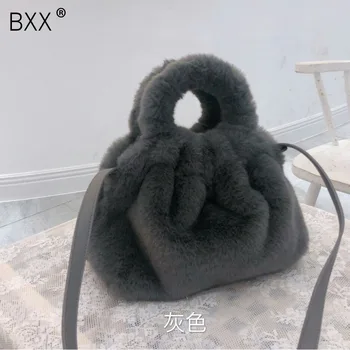 

[BXX] Faux Fur Shoulder Bags For Women 2020 Designer Winter Warm Crossbody Messenger Bag Female Travel Solid Color Handbag HI954
