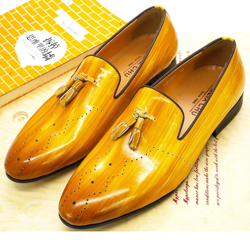 

Bright Colors Size 47 Mens Tassel Loafers Patent Leather Yellow Shinny Wedding Party Man Dress Shoes Casual Business Men Shoes