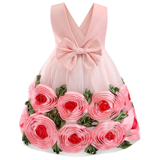 D0588-Pink Рождественские вечерние платья без бретелек с вышивкой для девочек; элегантное платье принцессы; Сатиновые Детские платья с расклешенными рукавами для девочек; Vestidos - Цвет: D0588-Pink