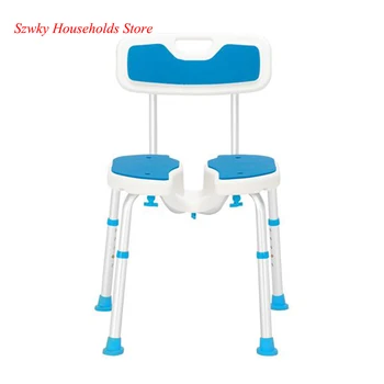 

Aluminum Alloy Lifting Hollow Bath Chair 6-Speed PE Stool Rubber Foot Cushion With Backrest Practical Bathroom Furniture