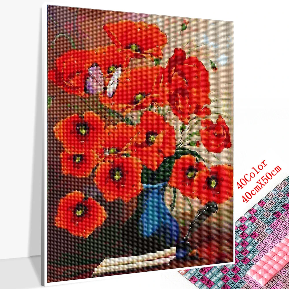 Алмазная вышивка huacan Flowers стразы, квадратная/круглая Алмазная мозаика, алмазная живопись, цветок мака