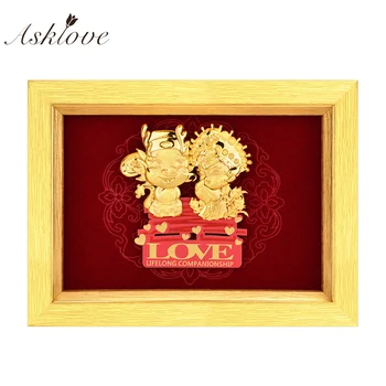 

Sweet Love pictures Wedding decor 24k Gold Foil Art Crafts Valentine's Day Gifts Wall art Pictures with Frame Home Decor Gifts