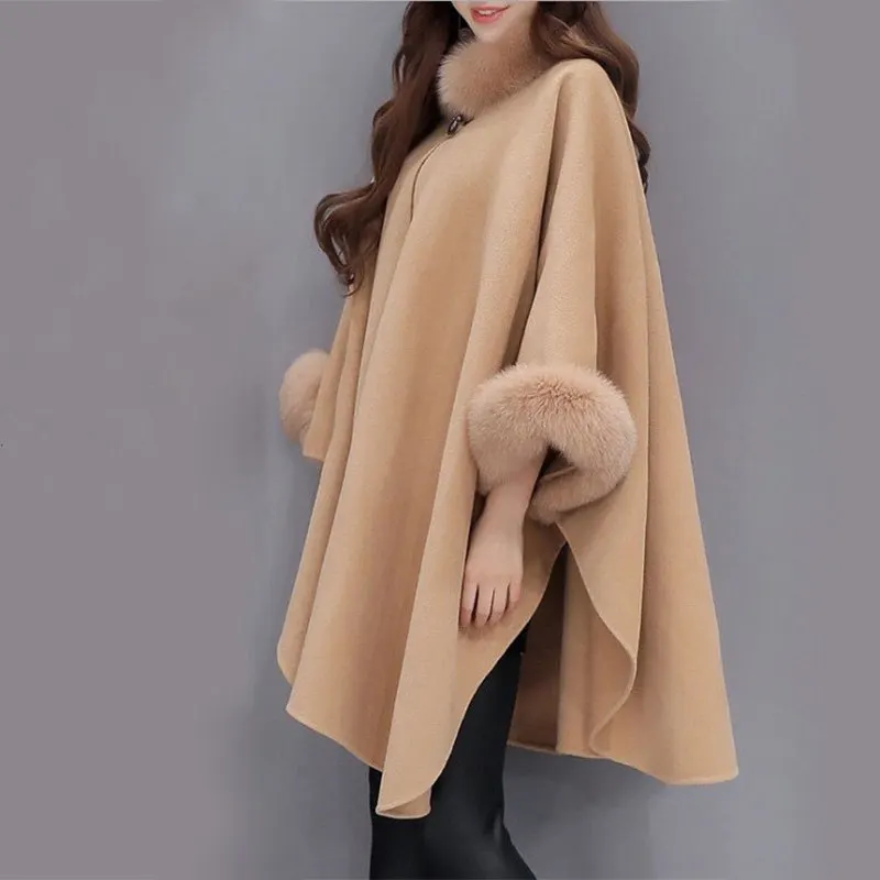 Зимнее женское пальто с меховым воротником, большой размер, длинный плащ, Повседневная Свободная Женская куртка, теплая накидка, пальто Abrigos Mujer F929 - Цвет: Camel
