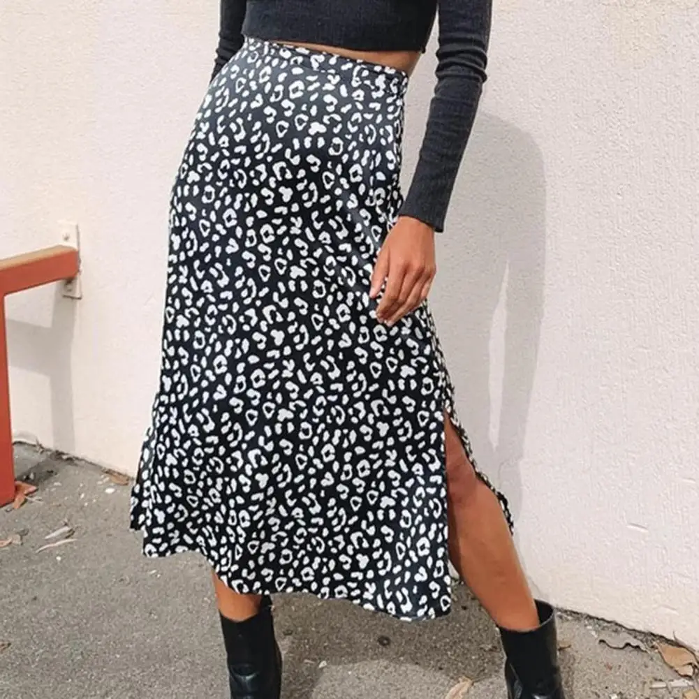

2021 Sexy Leopard Wrap Skirt Print Chiffon Split Skirt Casual Fashion Long Skirts for Women Spring Summer Clothes Zipper Elegant
