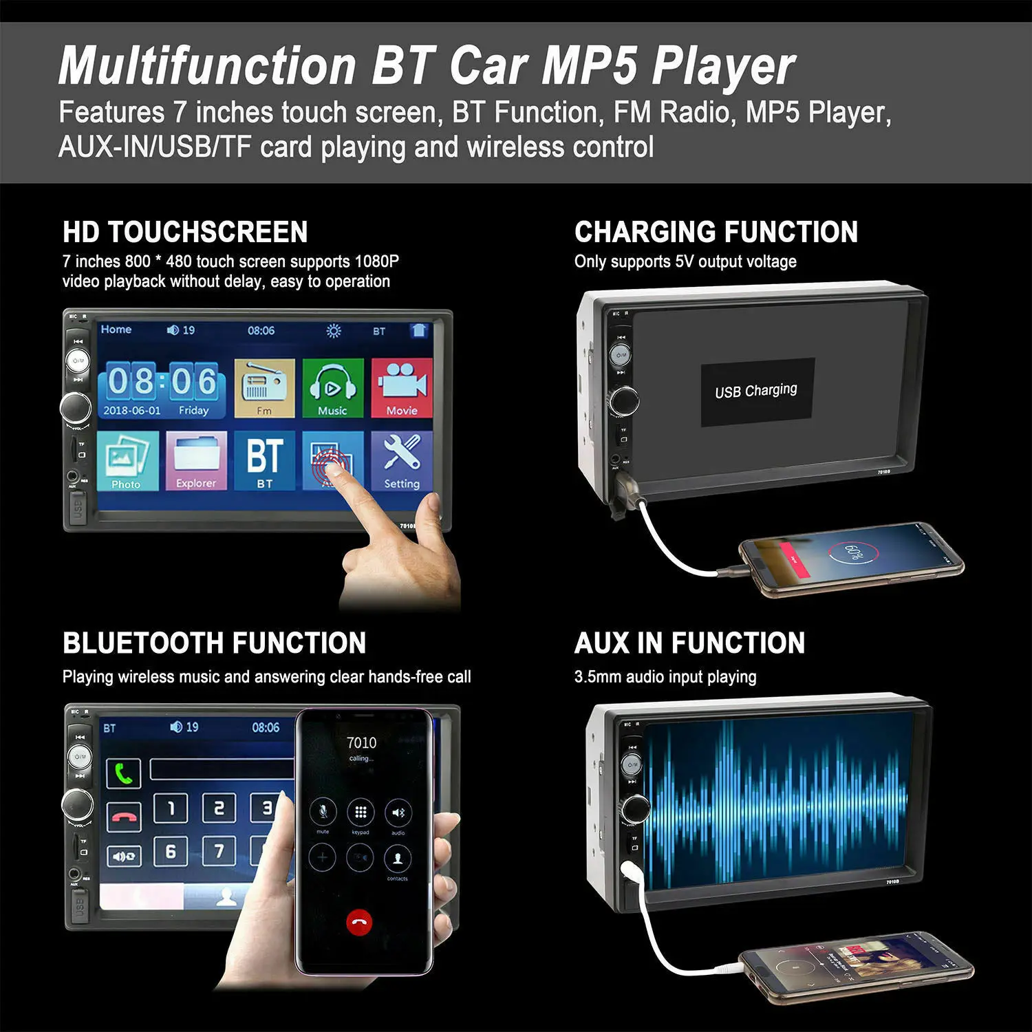 Универсальный 2 Din 7 дюймов Автомобильный Радио Центральный Multimidia MP5 с Bluetooth AUX FM Датчики парковки камера заднего вида для Toyota Ford