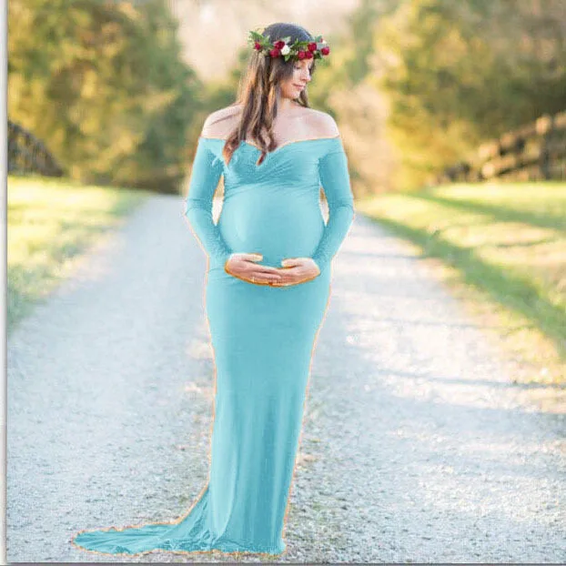 Sexy Maternity Dresses Photography Props Cotton Shoulderless Women Pregnancy Dress 2019 Long Maxi Maternity Gown For Photo Shoot (2)