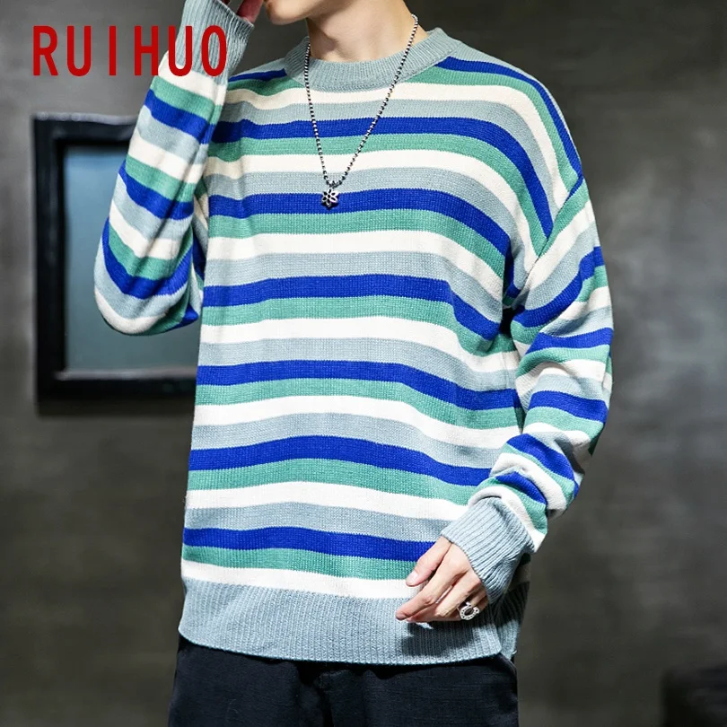 RUIHUO полосатый зимний свитер, Мужское пальто, пуловер и свитер для мужчин, зимние мужские свитера для осени, новая одежда 5XL
