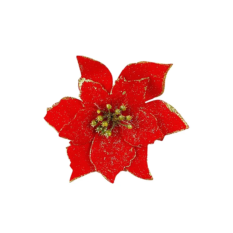 5pcs/lot 13cm Large Artificial Flowers for Christmas Decor Glitter Fake Flowers DIY Wedding Home Xmas New Year Decoration - Цвет: Red