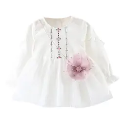Осеннее Повседневное платье с длинными рукавами и цветочной вышивкой для маленьких девочек сетчатый сарафан для малышей с сумкой