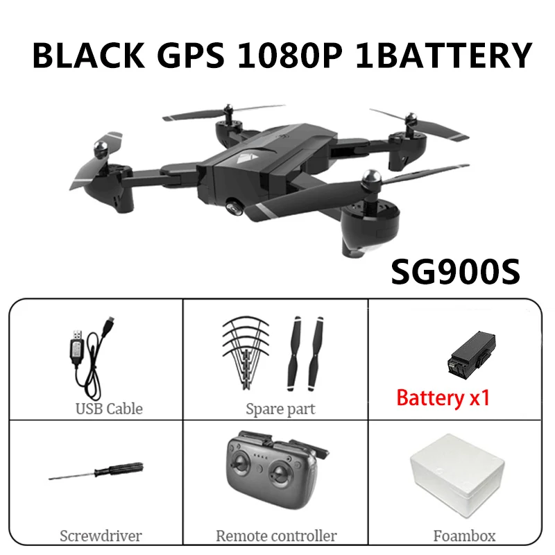 Black GPS 1080P 1B SG900S Quadcopter GPS, Wi-Fi, р/у Дрон с 4K HD Двойная камера, Follow Me(следуй за мной) FPV Профессиональный беспилотник с Срок службы Батареи Игрушка Дети SG900 - Цвет: Black GPS 1080P 1B