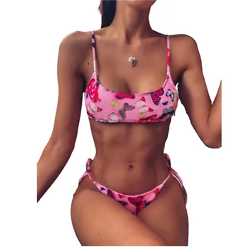 

Butterfly Printed String Women's Bikini Brazilian Swimsuit Sexy Two Piece Swimwear Push Up Beach Bathing Suit Biquini 2020 New