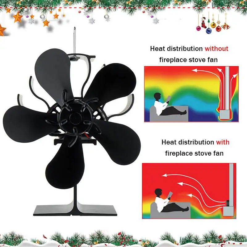 4/5 лопастной вентилятор для камина, Черная плита, вентилятор с тепловым питанием, 150CFM, деревянная горелка, экологический вентилятор, дружественный, тихий, для дома, эффективное распределение тепла