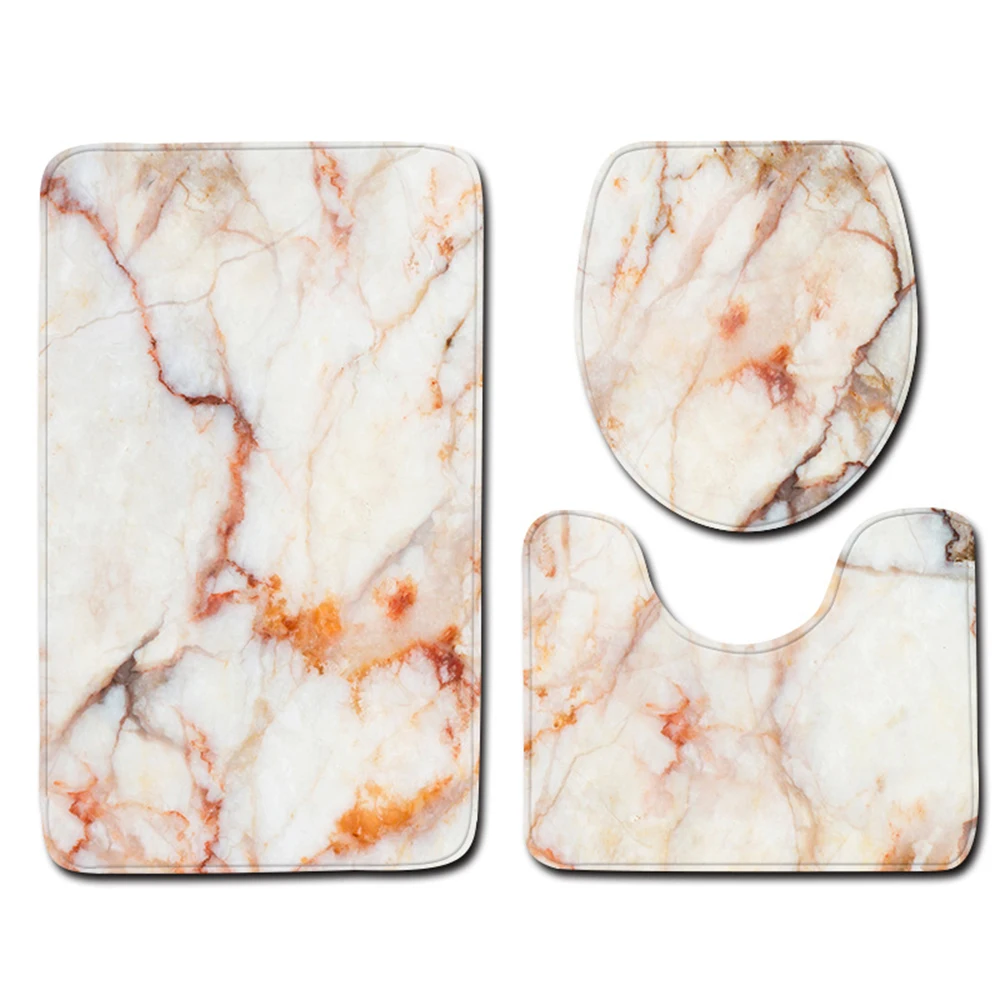 

Bath Mat 3 Piece Set Marble Pattern Toilet Cover Foot Pad Non-slip Absorbent Bathroom Door Mat Flannel Soft Bathr Rug Carpet