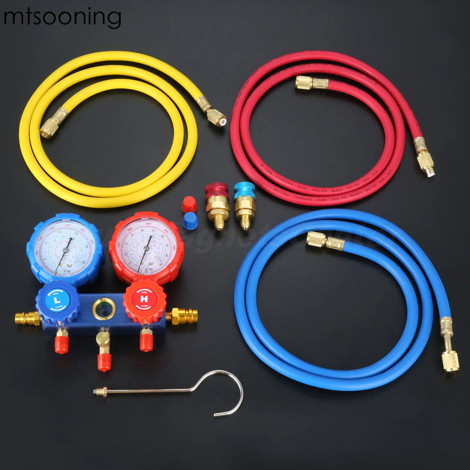 Mtsooning R134a R404a HVAC AC манометр коллектора хладагента Set и 3 шт. зарядных шланга для