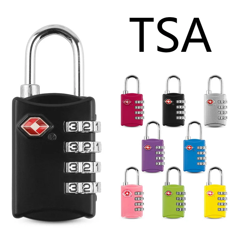 

2018 Top Selling 4 Digit Black Red Blue Purple Yellow Green Orange Cyan TSA Combination lock Suitcases Luggage bags Padlock