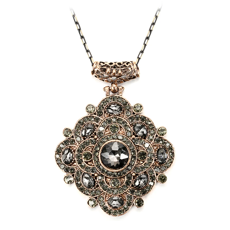 Grey crystal Винтажное ожерелье Kinel Boho для женщин, стразы, серое хрустальное ожерелье, большая подвеска, ожерелье, античное золото, массивные ювелирные изделия - Окраска металла: Grey crystal