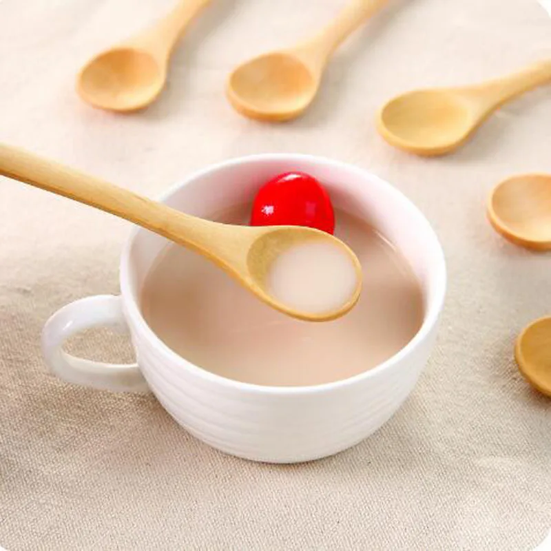 5 шт. мини деревянная ложка с длинной ручкой, кухонная медовая пудинг, десертная лопатка, ложки для супа, кофейные ложки, деревянные столовые приборы, столовые приборы