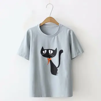 

2018 summer wear T-Shirts short sleeves printed women's wear students' loose fitting cartoon design and regular bottoming shirt