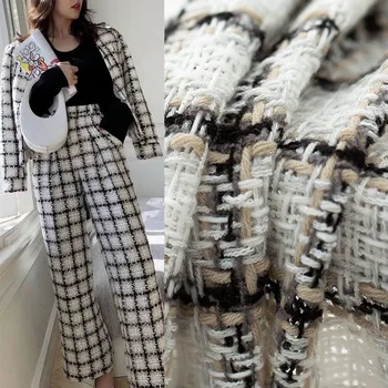 

50x145cm Black andWhite Lattice Pattern France Tweed Fabrics Garment Materials Autumn Jacket Sewing Cloth Tailor