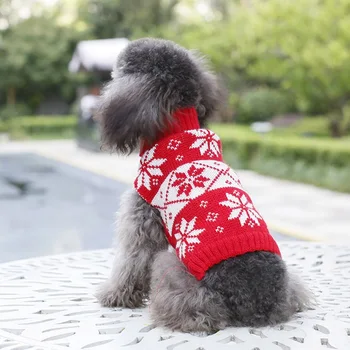 

Pet Dogs Knitted Coat Christmas Costume for Autumn Winter Puppy High Collar Warm Hemp Flowers Sweater
