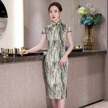 

Elegant Lady Plus Size 4XL Novelty Chinese Formal Dress Chinese Style Women Mandarin Collar Qipao Vintage Print Flower Cheongsam