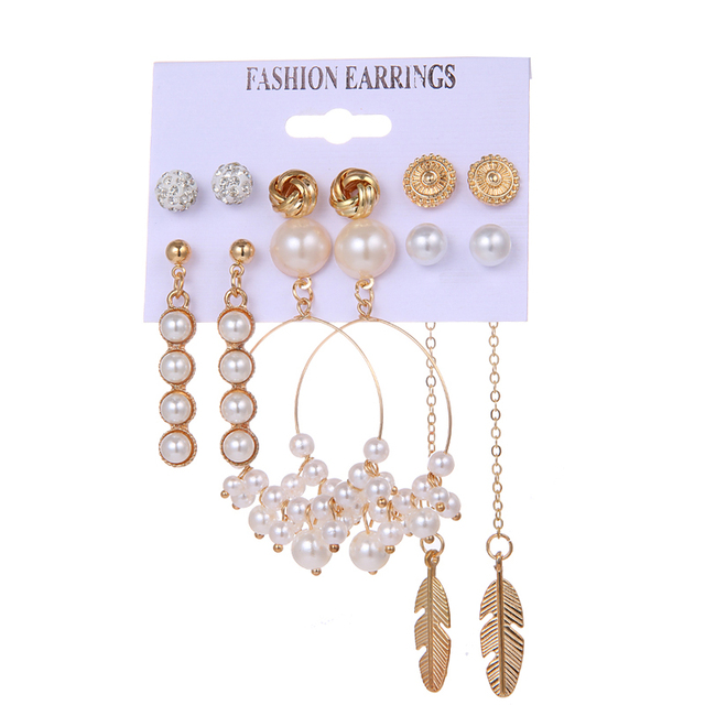 Pearl Tassel Chain Dangle Earrings Set 2020 Fashion Geometric Flower Alloy Tassel Earrings Bohemian Women Fashion Jewelr