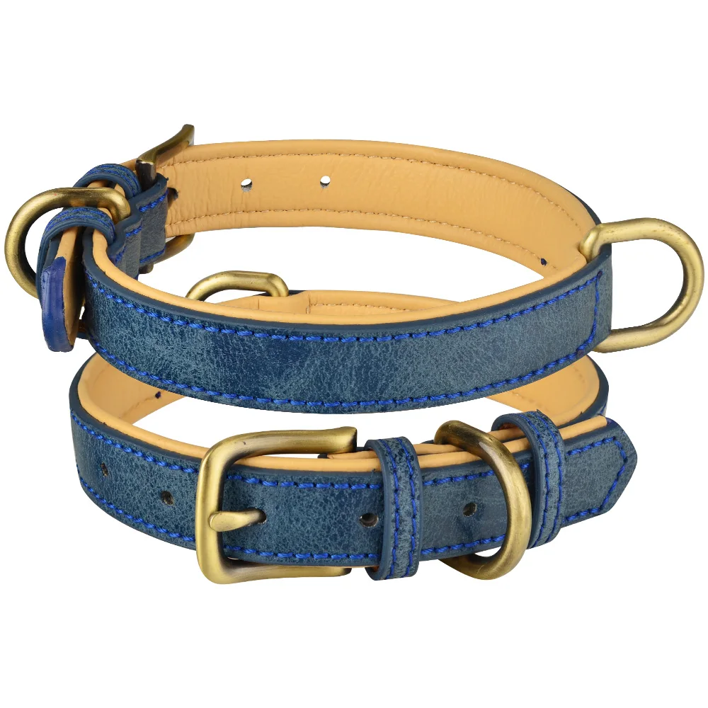 Leather Dog Collar Adjustable Double D-ring Dog Control Small Medium Large Dogs 