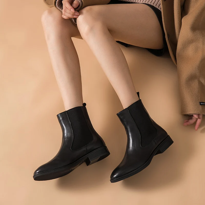 Tanie BeauToday chelsea boots kobiety Brand New prawdziwa skóra cielęca okrągły nosek kostki Bootie jesień zima buty Handmade 03608