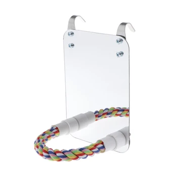

Bird Mirror with Perch Parrot Stand Toy with Metal Hooks Connect to Cage Easily and can be Hung Anywhere in the Cage