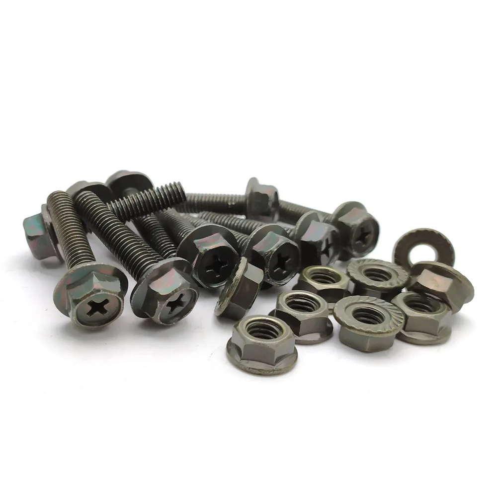 10pcs/lot Motorcycle Scooter Car M6 Hexagon Bolts GB5789 Flange Anti-slip Anti-rust Screw and Nuts 6mm