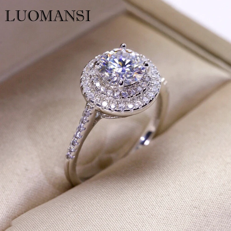 

Luomansi Real S925 Sterling Silver 1CT 6.5MM Moissanite Ring Passed Diamond Test, Wedding Party Women's Fine Jewelry