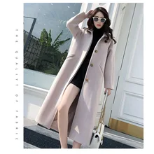 Женское зимнее пальто, Осеннее и зимнее новое пальто большого размера, одноцветное шерстяное пальто, длинное шерстяное пальто для женщин