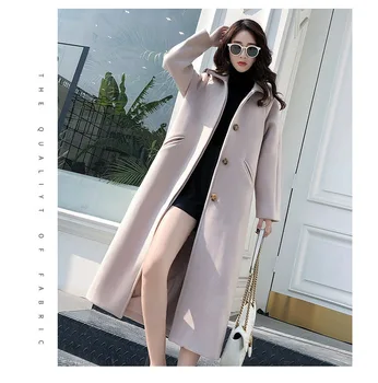

Women Winter 2019 Coats Autumn and Winter New Wild Large Size Solid Color Wool Coat Long Wool Coat Female