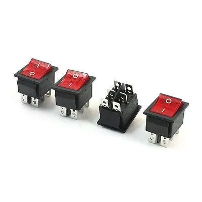 

4Pcs DPDT ON/OFF 6Pin Red Light Square Boat Rocker Switch AC250V 16A AC125V 20A
