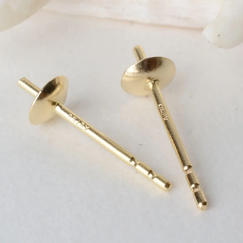 18 k Золотые AU750 earstuds с шариком Шапки, Подлинная 18 каратного золота столбы для полуполых жемчужные серьги-гвоздики в виде бусинок "сделай сам"