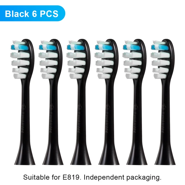 Ultrasonic Electric Toothbrush Wireless Charging for Adult IPX7 Waterproof Replacement Heads Whitening Teeth Timer Smart Brush 6PCS Black E819