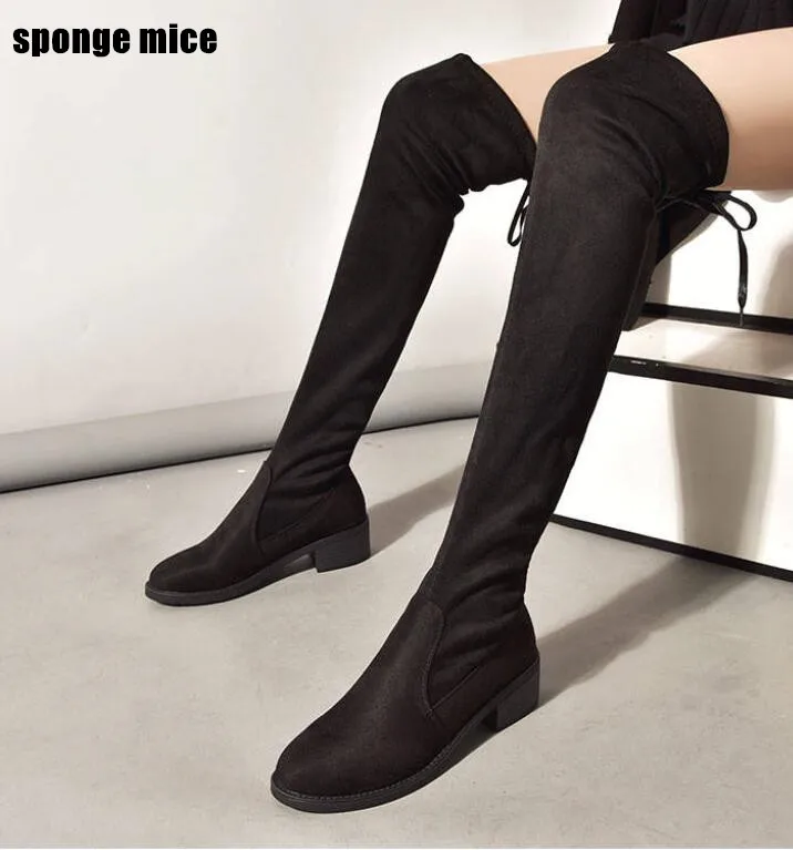 Размеры 35-41, зимние сапоги до колена женские черные узкие высокие сапоги пикантные высокие сапоги на плоской подошве теплые сапоги выше колена zapatos de mujer - Цвет: black1 Plus velvet