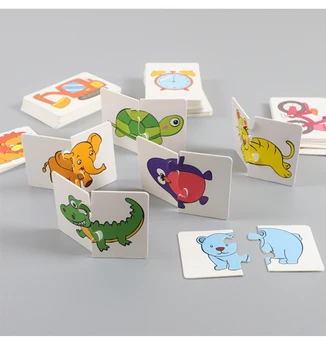 32pcs Baby Cognitive Puzzle Cards Educational FlashCard Matching Game Cartoon Vehicle Animal Fruit Learning Toys for Toddler Kid 1