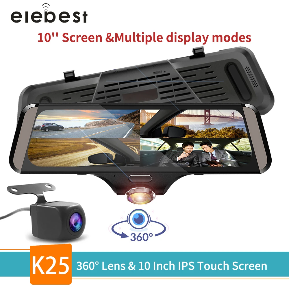 Skup 10 cal IPS ekran dotykowy LCD dash cam 360 stopni Panorama HD obiektyw typu rybie oko samochodu kamera DVR pełny ekran mediów strumieniowych rejestrator