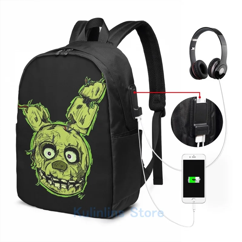 Funny Graphic print FNAF Springtrap USB Charge Backpack men School