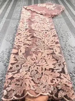

peach Beaded Lace Fabric 2020 Fashion African Lace Fabric Tulle African French Lace Fabric with stones High Quality Girl Dress