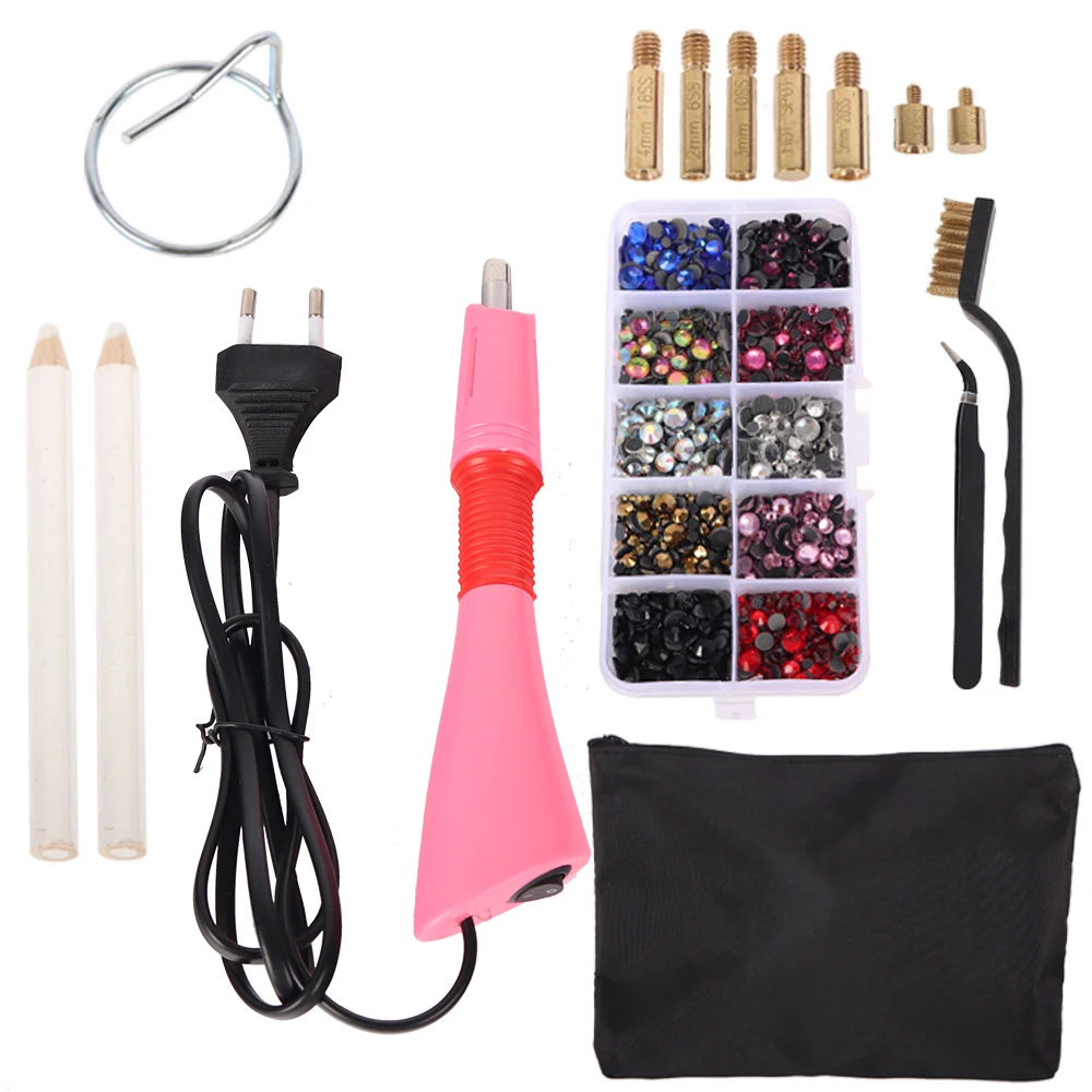 

1set Hotfix Rhinestone Applicator With 7 Tips Iron-on Wand Setter Tweezers Brush Cleaning Tool Heat-fix Diamond Gun Kit G0220
