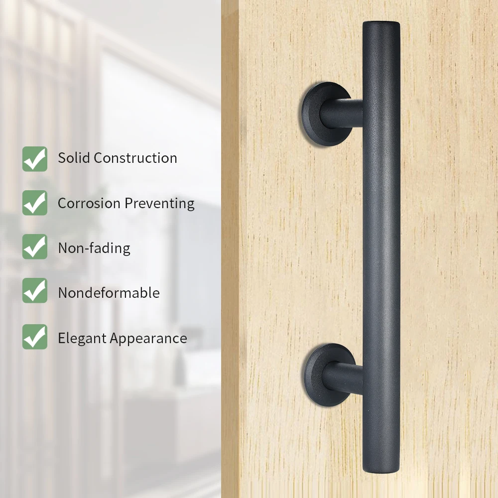 12" Sliding Barn Door Handle Heavy Duty Pull and Flush Door Handle Hardware Set Recessed Pull Round Pull Bar Sliding Barn