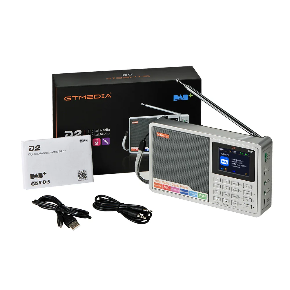 

GTMEDIA D2 Portable Radio DAB+ FM(RDS) Radio Multi Band 2.4 Inch TFT Color Display Stereo Support Micro TF Card