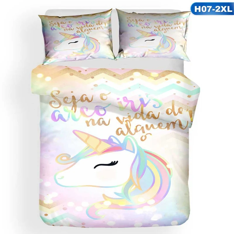 BB5327H07-2XL Комплект постельного белья с изображением единорога из мультфильма; Комплект постельного белья для девочек; Комплект постельного белья и наволочки для близнецов - Цвет: BB5327H07-2XL
