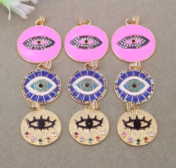 

10pcs Fashion Enamel Round Pendant Paved Eye and Micro CZ,CZ Evil Eye pendant For Jewelry Making